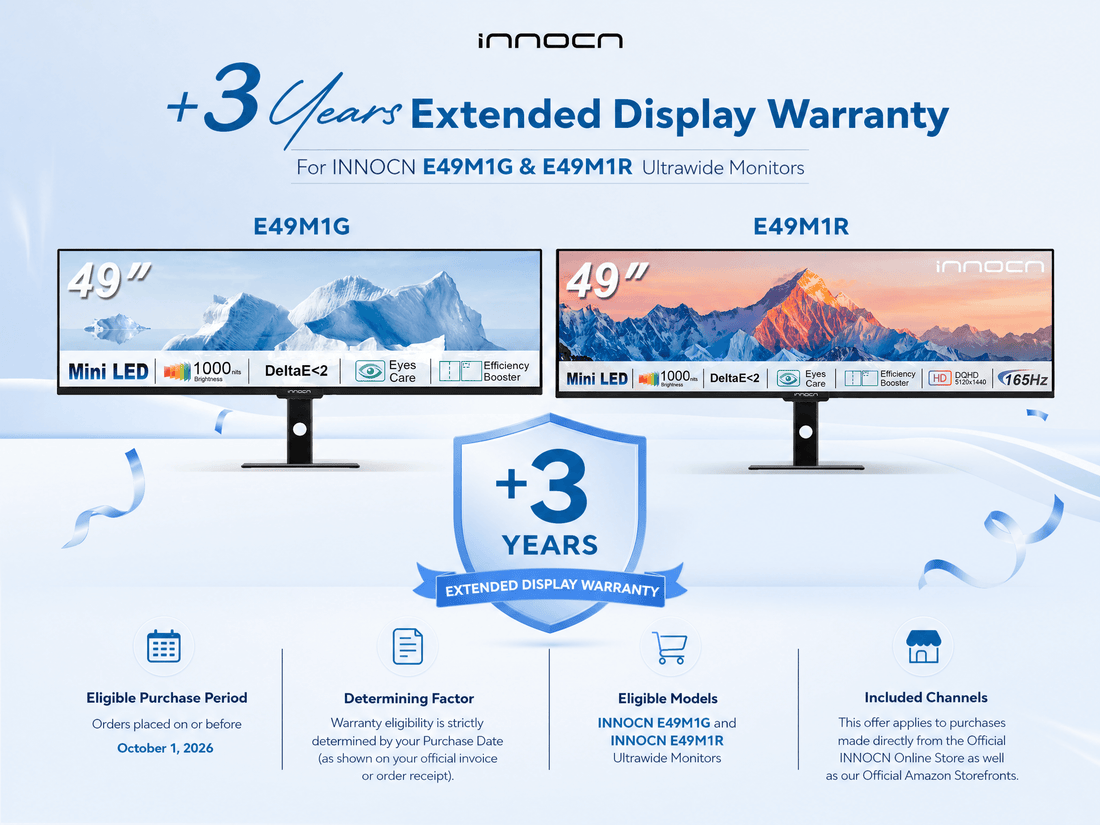 Official Announcement: Extended 3-Year Warranty for INNOCN E49M1G & E49M1R Ultrawide Monitors!