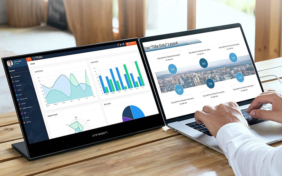 Visual depiction of a slim and lightweight portable monitor, perfect for travel and remote work