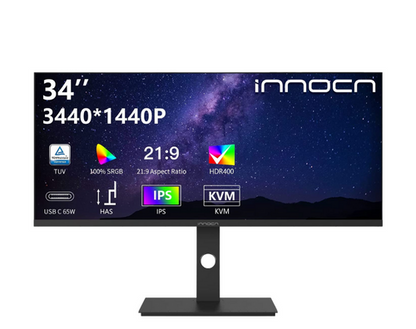 INNOCN 34" WQHD 3440 x 1440p Ultrawide Computer Monitor (Refurbished) - 34C1Q