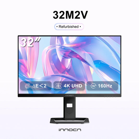 Innocen 32M2V computer monitor with colorful display and specifications on a white background